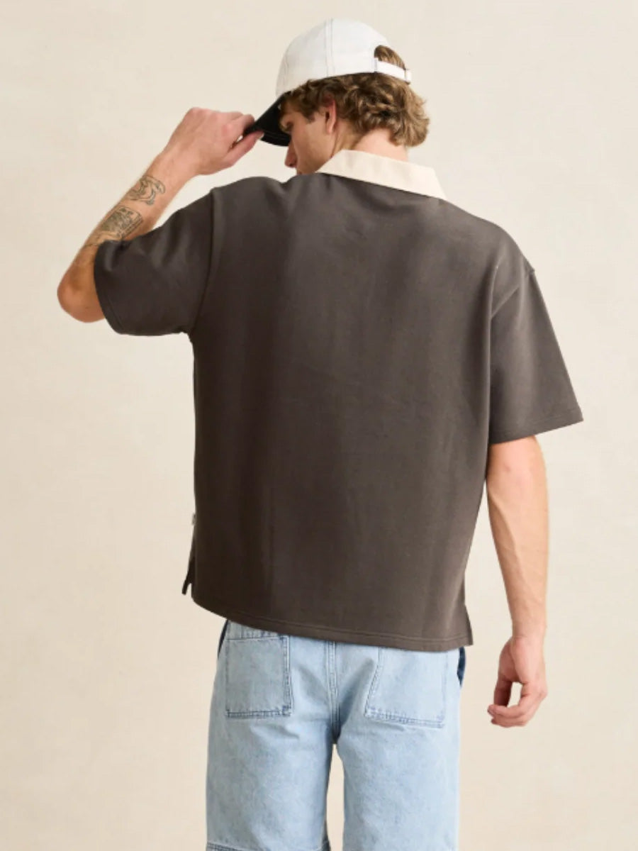 RHYTHM KOA SHORT-SLEEVE RUGBY POLO - CHARCOAL T-SHIRTS RHYTHM