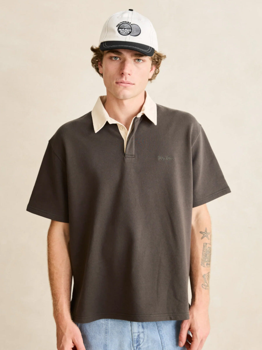 RHYTHM KOA SHORT-SLEEVE RUGBY POLO - CHARCOAL T-SHIRTS RHYTHM