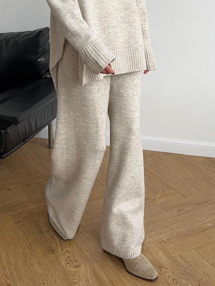 KNIT WIDE LEG PANT - LIGHT KHAKI PANT -