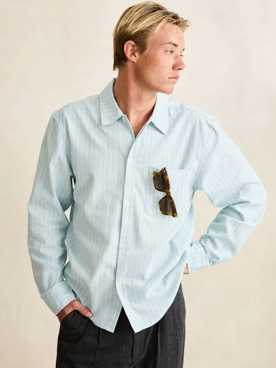 RHYTHM LINEN PINSTRIPE LONG-SLEEVE SHIRT - MIST