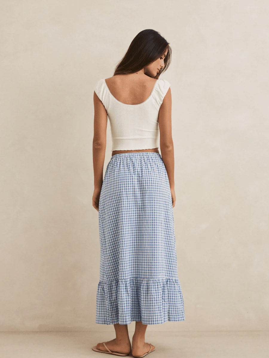 RHYTHM LOLA CHECK TIERED MAXI SKIRT - BLUE