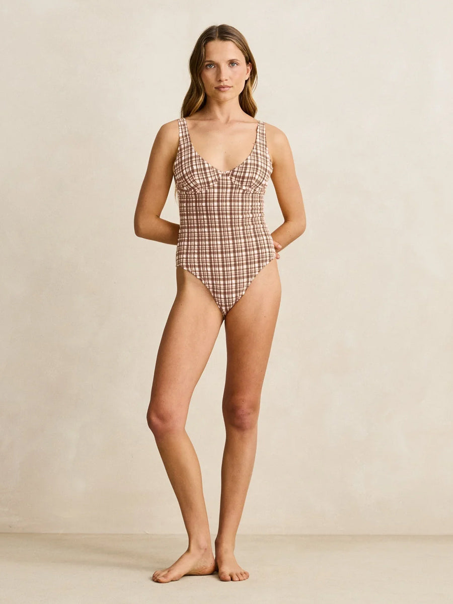 RHYTHM LONDON CHECK UNDERWIRE ONE PIECE BIKINI - CHOCOLATE