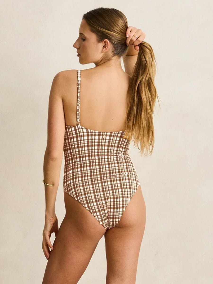 RHYTHM LONDON CHECK UNDERWIRE ONE PIECE BIKINI - CHOCOLATE