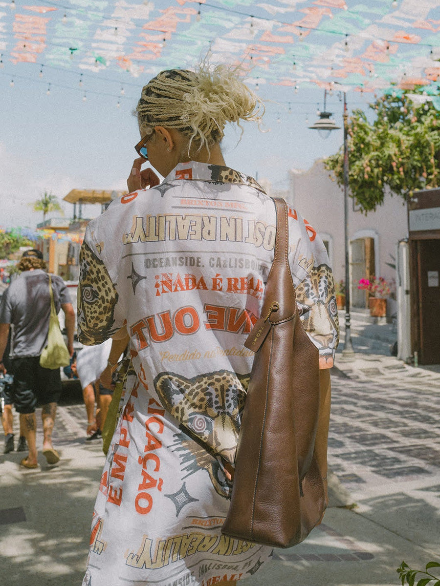 BRIXTON THE CINCH BUTTON DOWN SHORT-SLEEVE DRESS - LOST IN REALITY PRINT DRESSES BRIXTON