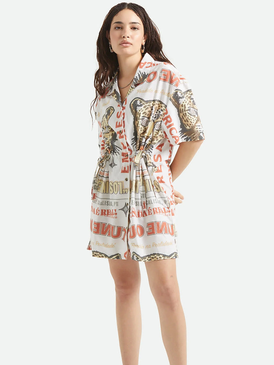 BRIXTON THE CINCH BUTTON DOWN SHORT-SLEEVE DRESS - LOST IN REALITY PRINT DRESSES BRIXTON