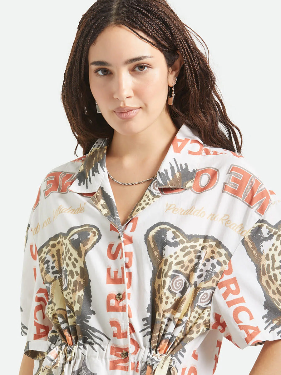 BRIXTON THE CINCH BUTTON DOWN SHORT-SLEEVE DRESS - LOST IN REALITY PRINT DRESSES BRIXTON