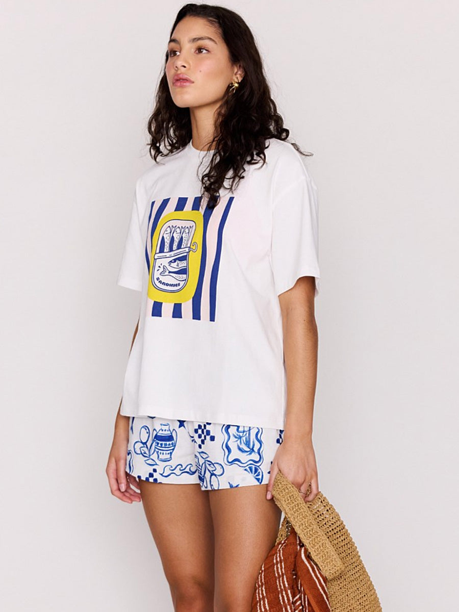 MINKPINK MARINA PRINTED TOP - WHITE/MULTI T-SHIRTS MINKPINK