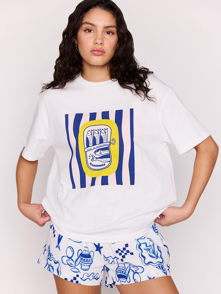 MINKPINK MARINA PRINTED TOP - WHITE/MULTI T-SHIRTS MINKPINK