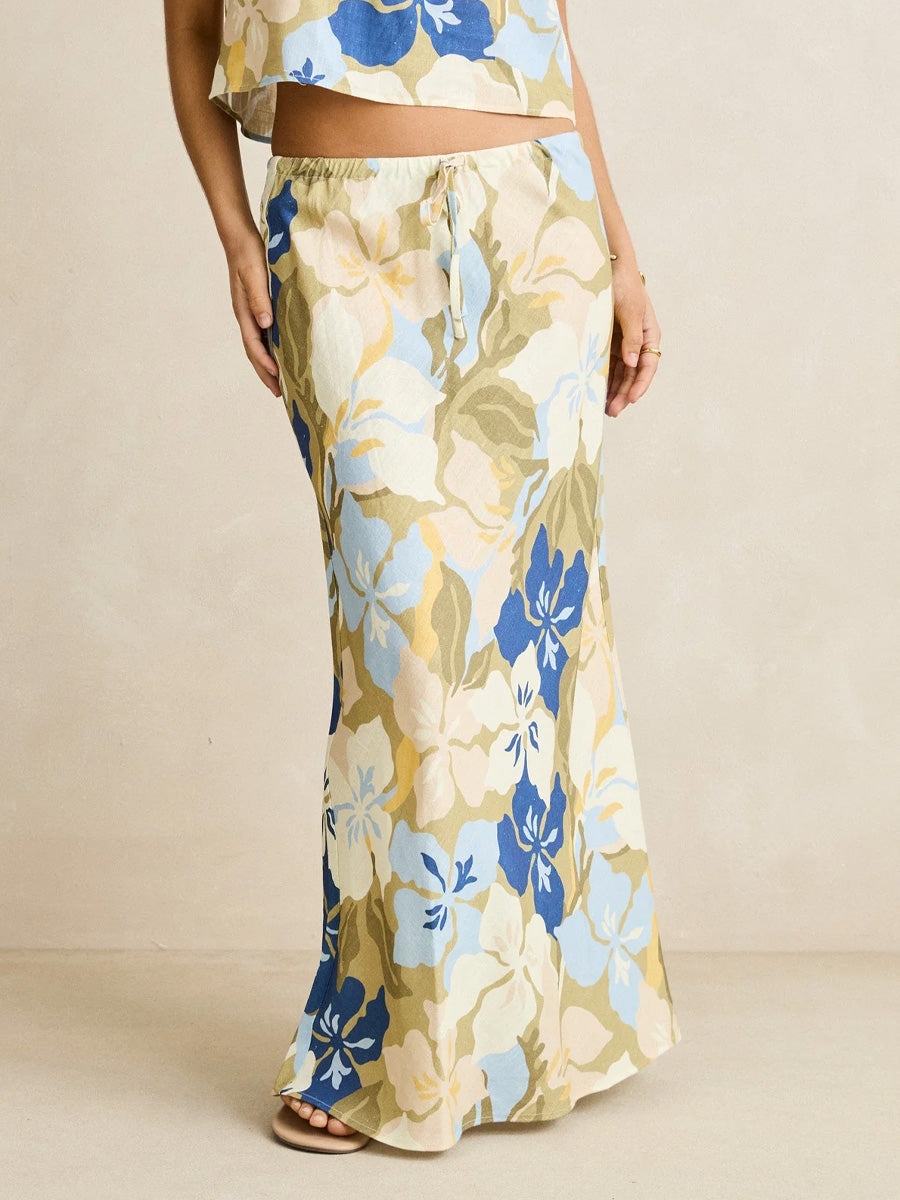 RHYTHM BIANCA FLORAL BIAS CUT MAXI SKIRT - OLIVE SKIRTS RHYTHM
