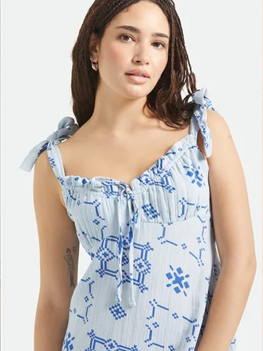 BRIXTON THE TIE DRESS - AURA BLUE TILE PRINT DRESSES BRIXTON
