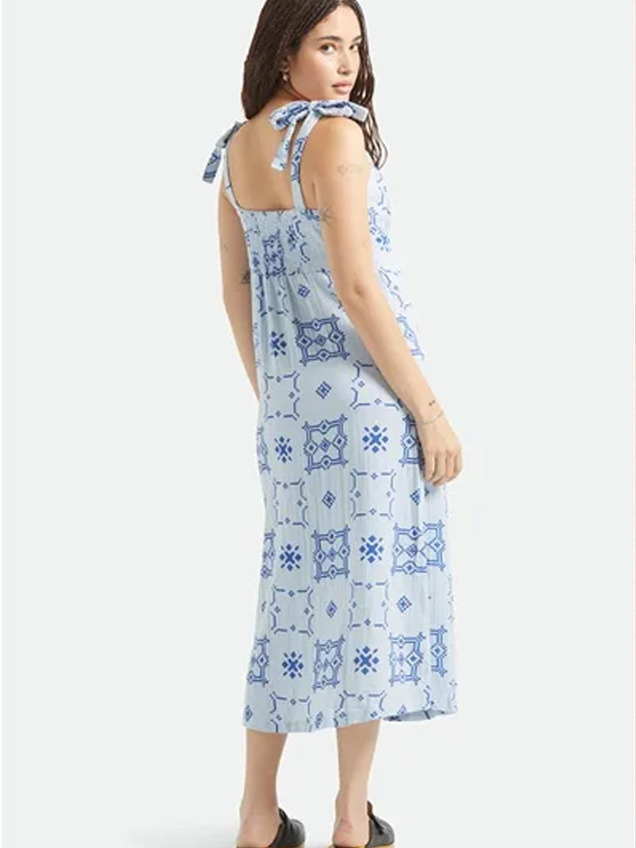 BRIXTON THE TIE DRESS - AURA BLUE TILE PRINT DRESSES BRIXTON