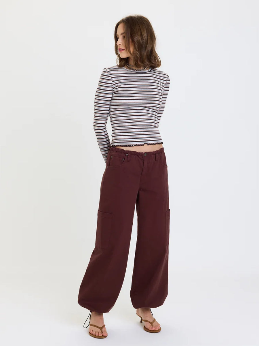 DAZE DENIM MIRAGE MID RISE CARGO HAREM PANT - CHERRY COLA | OAK CLOTHING CO.