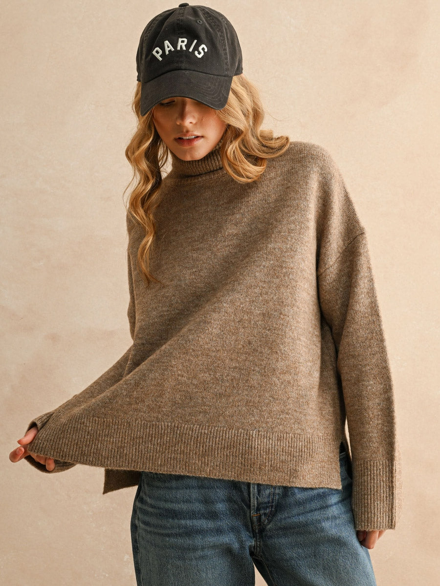 TURTLE NECK LONG SLEEVE SWEATER - MOCHA SWEATER -