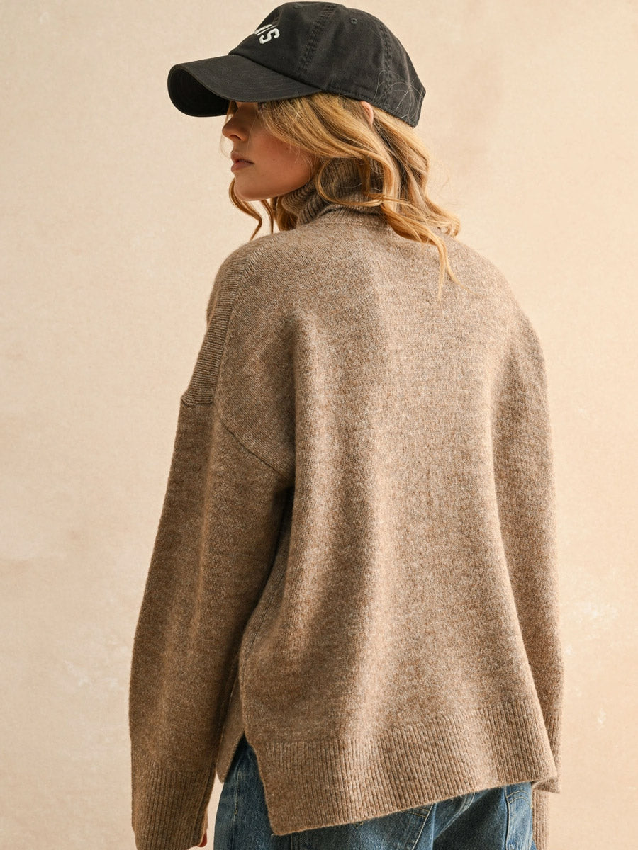 TURTLE NECK LONG SLEEVE SWEATER - MOCHA SWEATER -