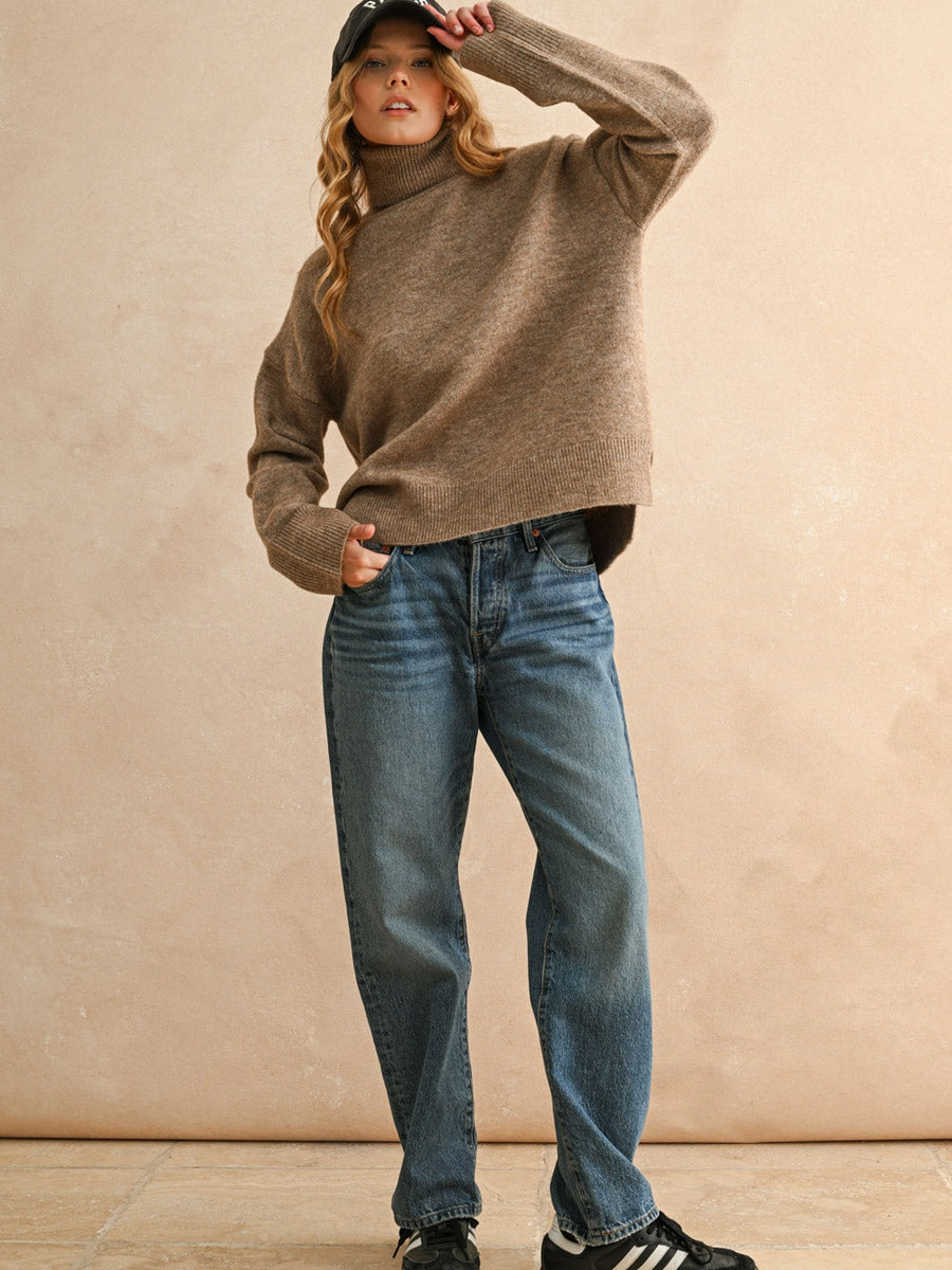 TURTLE NECK LONG SLEEVE SWEATER - MOCHA SWEATER -