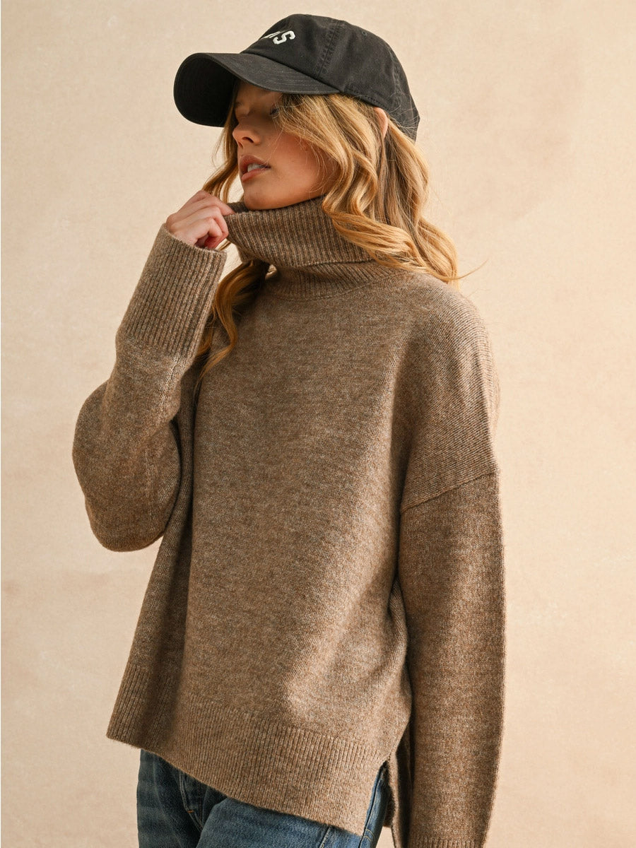 TURTLE NECK LONG SLEEVE SWEATER - MOCHA SWEATER -
