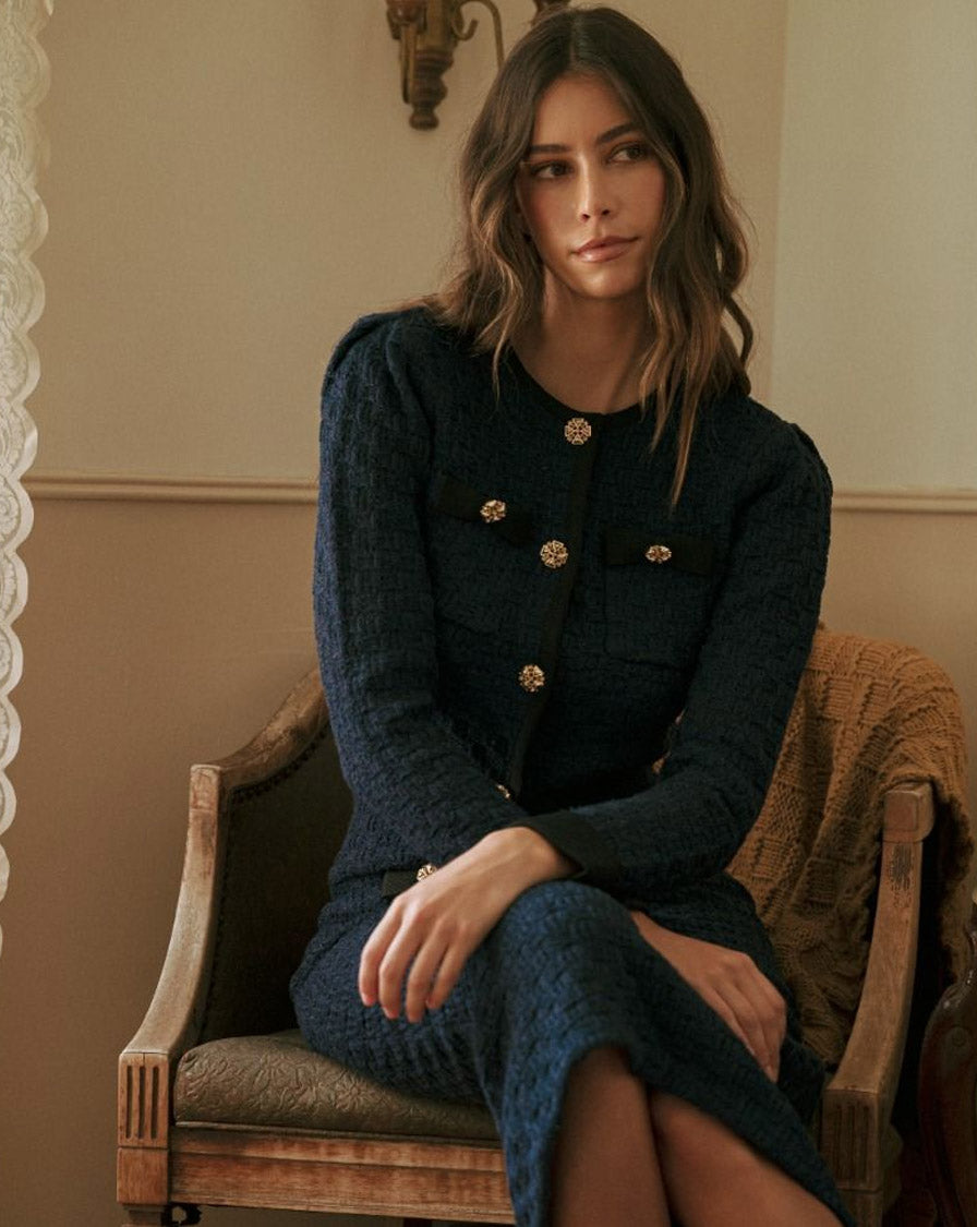 KNITTED CROPPED CARDIGAN - NAVY SHIRT -