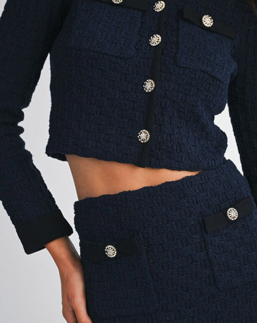 KNITTED CROPPED CARDIGAN - NAVY SHIRT -