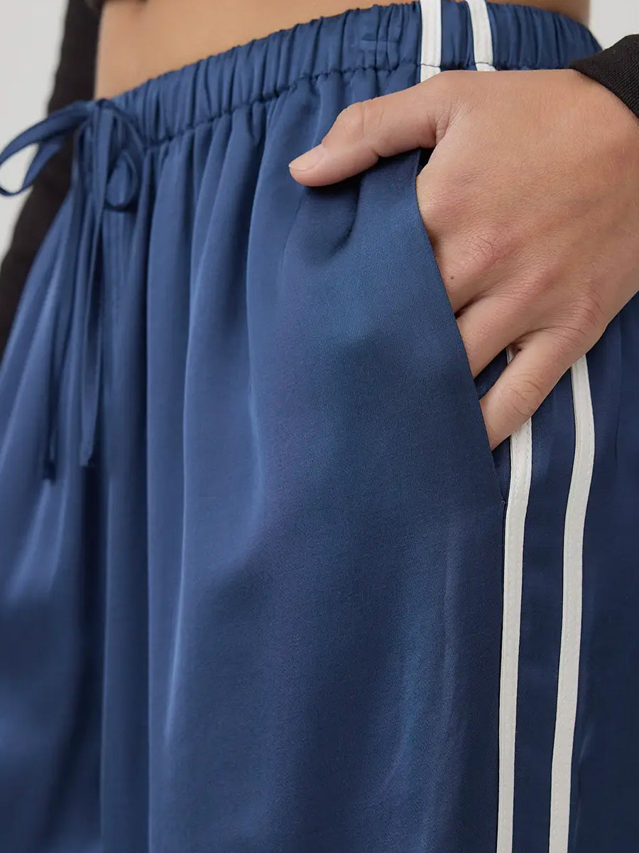 ELASTIC WAIST STRAIGHT PANTS - NAVY