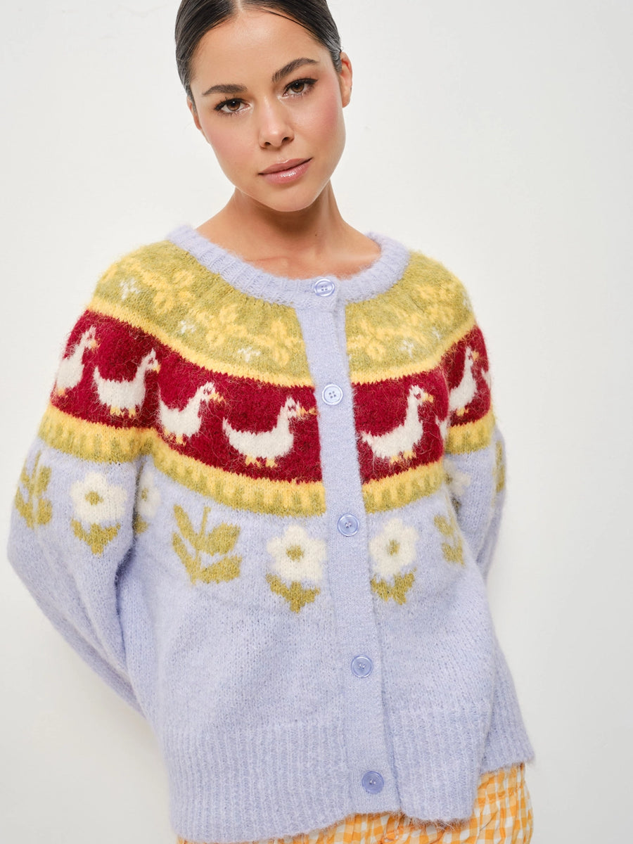 RIA NORDIC GOOSE GARDEN CARDIGAN - LILAC