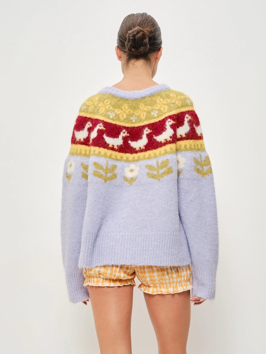 RIA NORDIC GOOSE GARDEN CARDIGAN - LILAC
