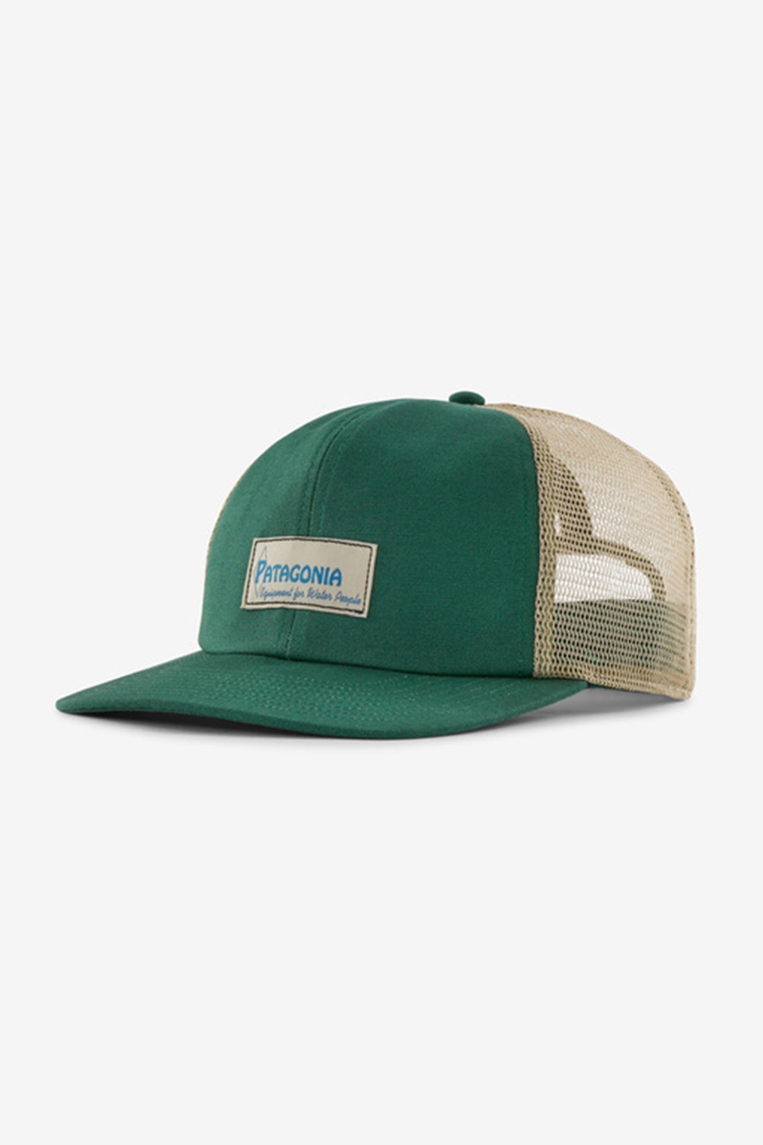 PATAGONIA RELAXED TRUCKER HAT - WATER PEOPLE LABEL: CONIFER GREEN HAT PATAGONIA   