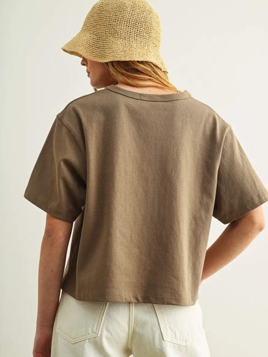 SHORT SLEEVE LINEN KNITTED TOP - OLIVE