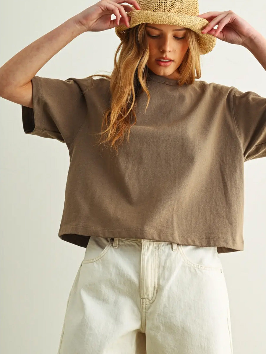 SHORT SLEEVE LINEN KNITTED TOP - OLIVE