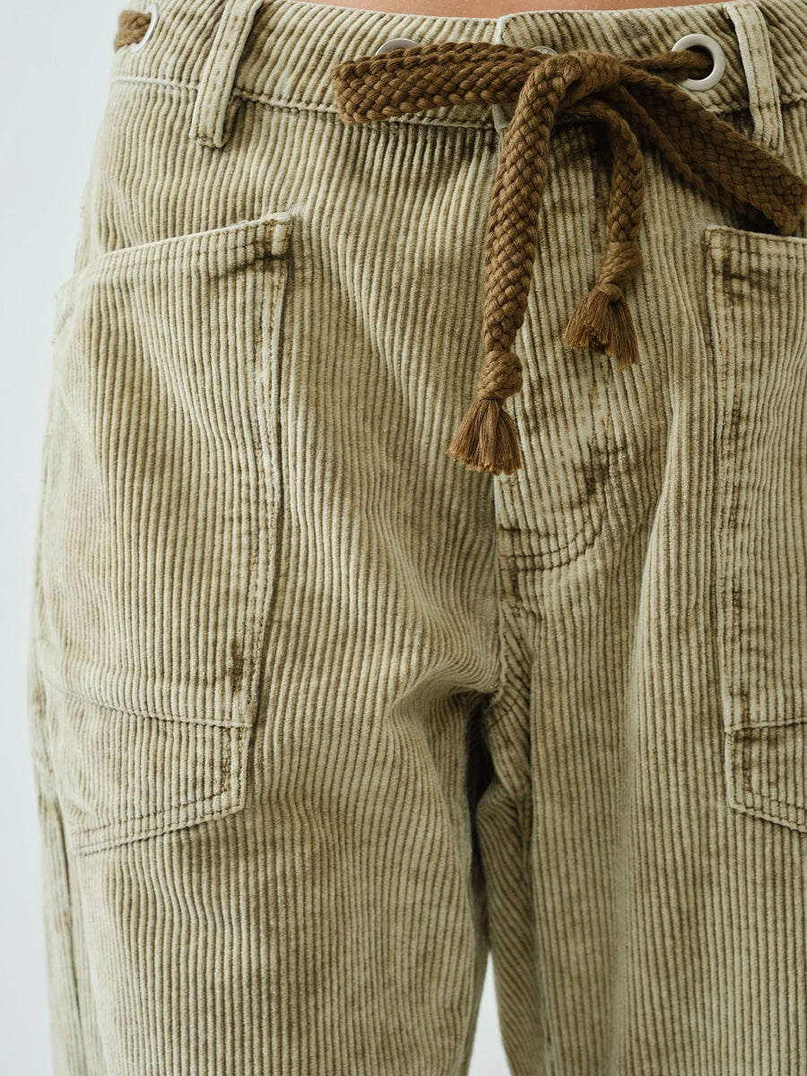 CORDUROY PANT WITH EYELET WAIST - OLIVE PANT -