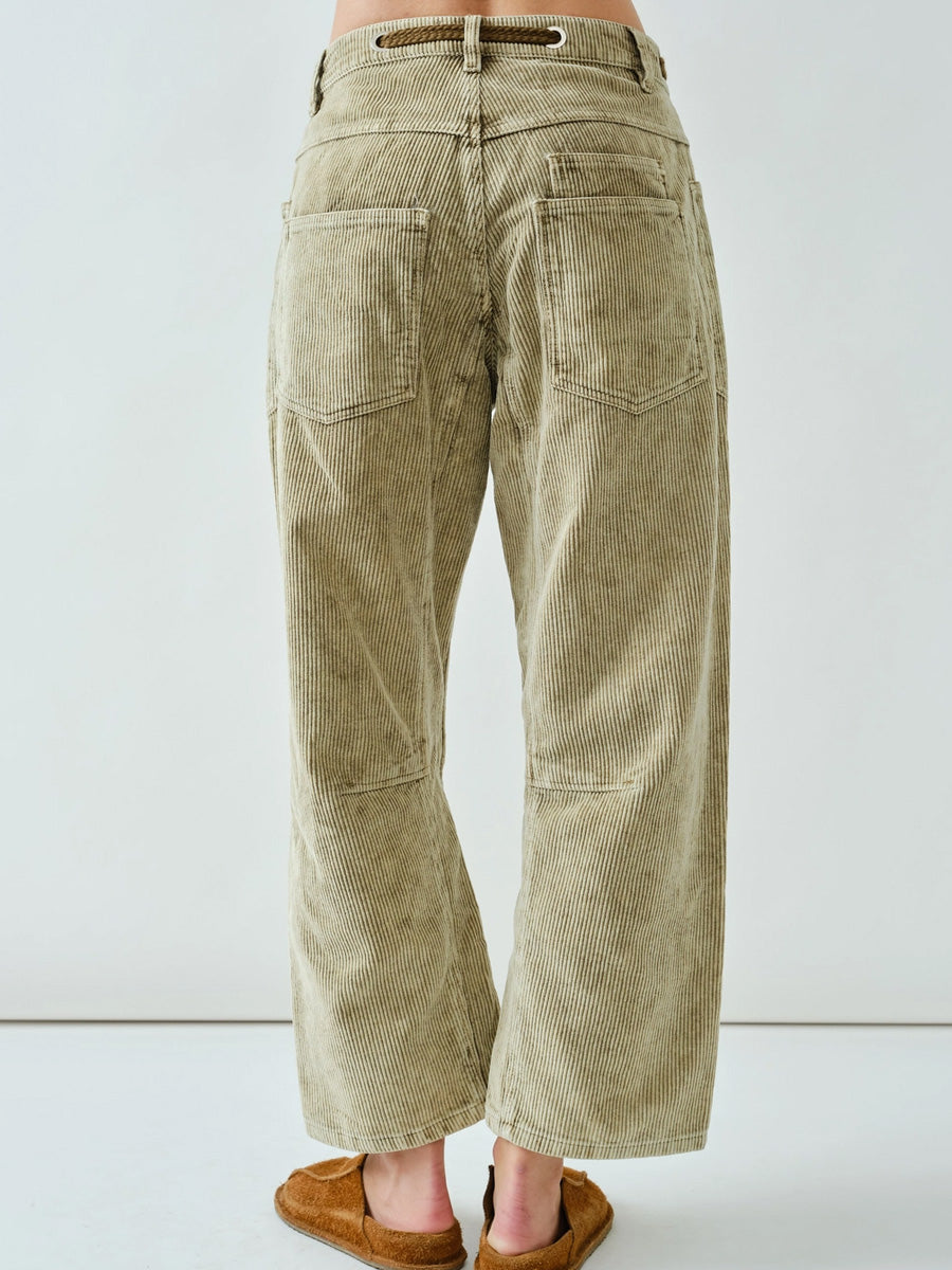 CORDUROY PANT WITH EYELET WAIST - OLIVE PANT -