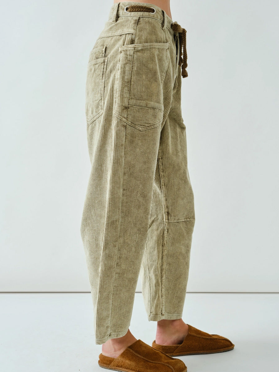 CORDUROY PANT WITH EYELET WAIST - OLIVE PANT -
