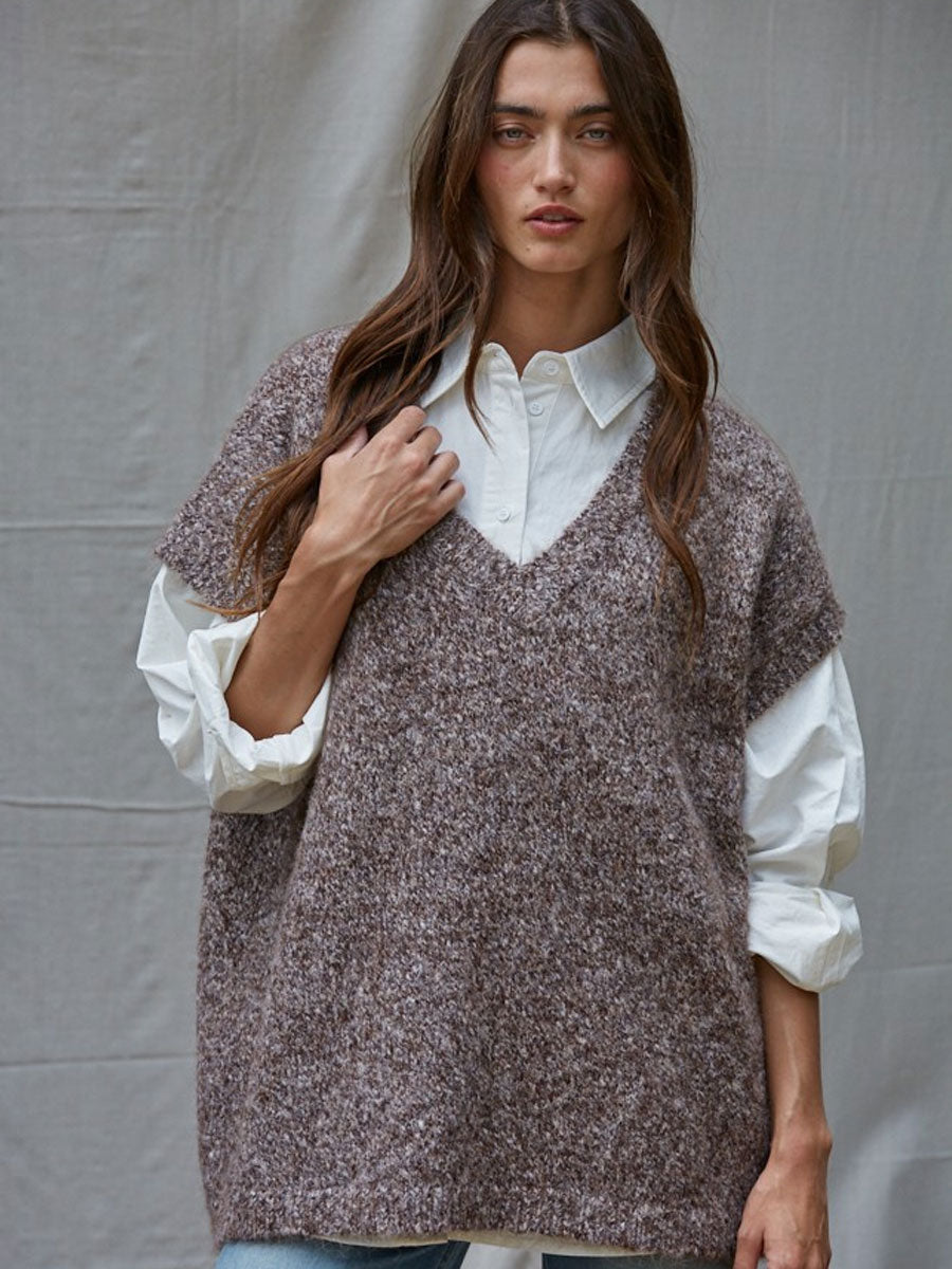 OVERSIZED VEST TOP - MOCHA SWEATER -