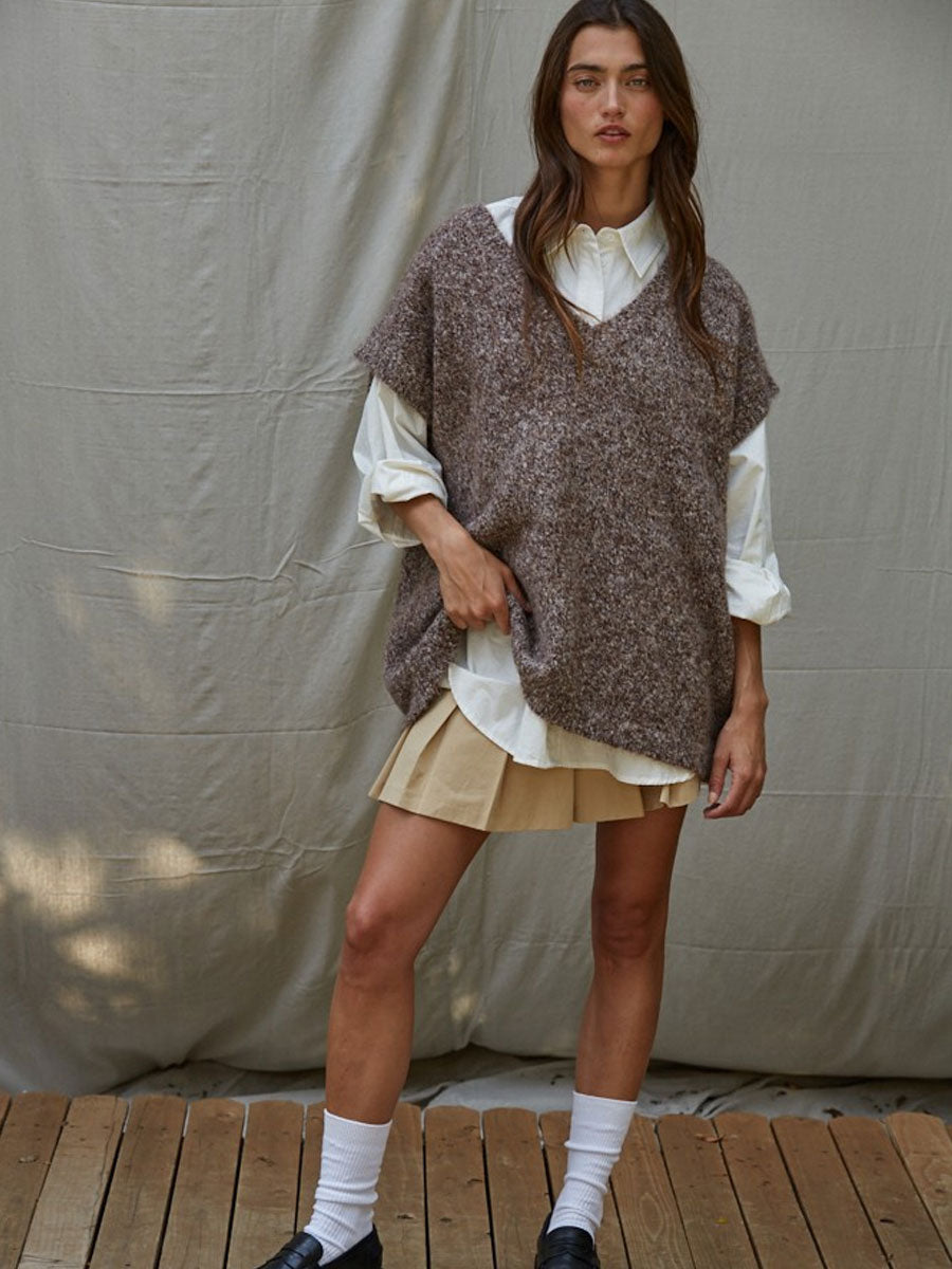 OVERSIZED VEST TOP - MOCHA SWEATER -