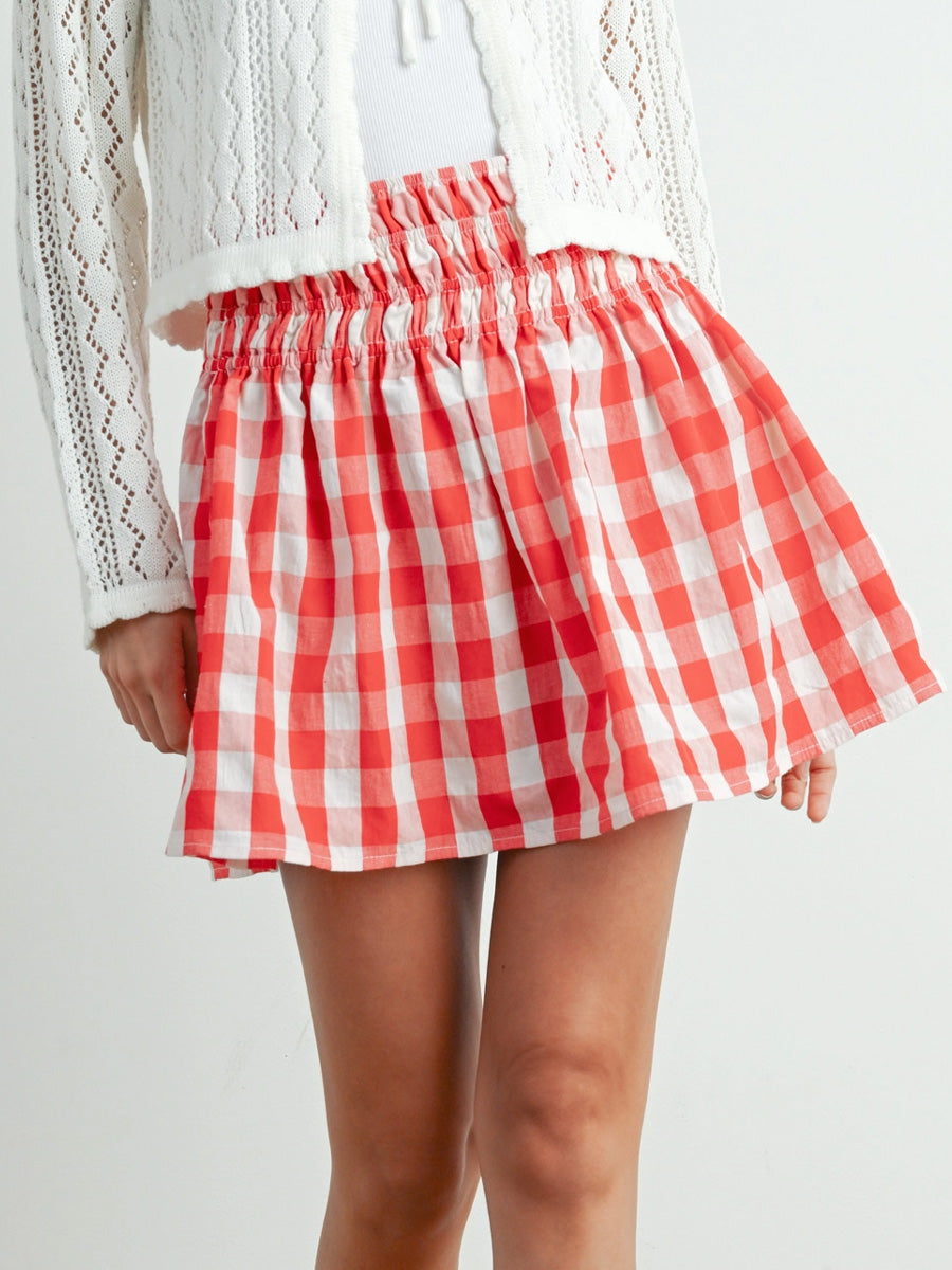 CHECKED PATTERN PLAID SKIRT - RED IVORY SKIRTS OAK CLOTHING CO.