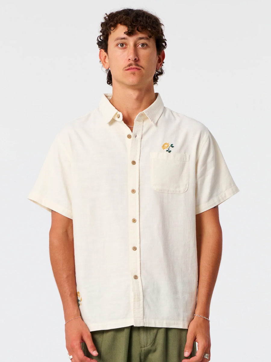 CRITICAL SLIDE PEACE FLOWER EMBRO SHORT-SLEEVE SHIRT - ECRU SHIRTS CRITICAL SLIDE