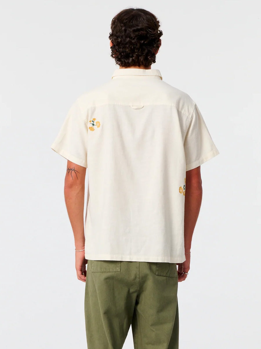 CRITICAL SLIDE PEACE FLOWER EMBRO SHORT-SLEEVE SHIRT - ECRU SHIRTS CRITICAL SLIDE
