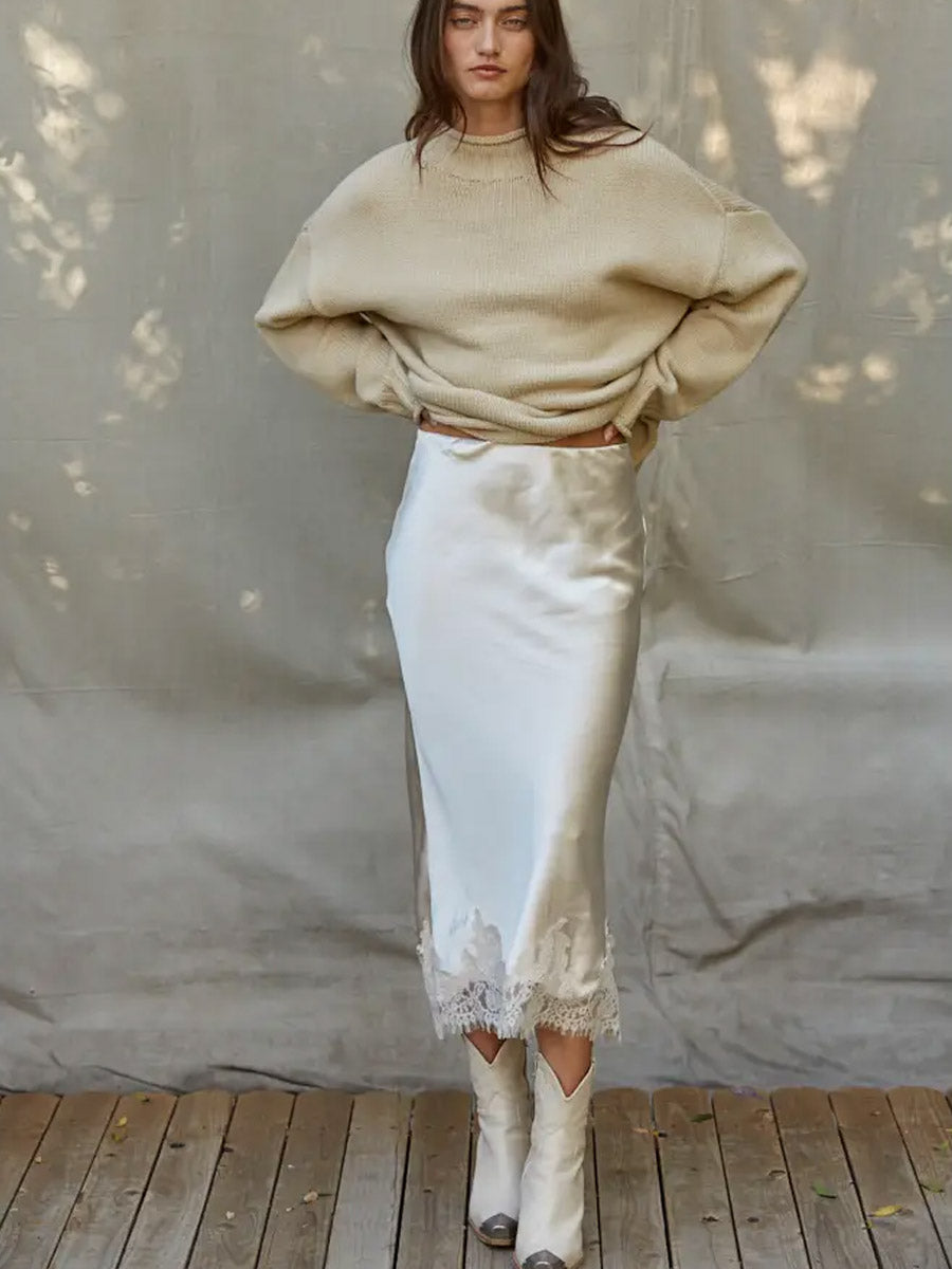 SATIN MIDI SKIRT - PEARL