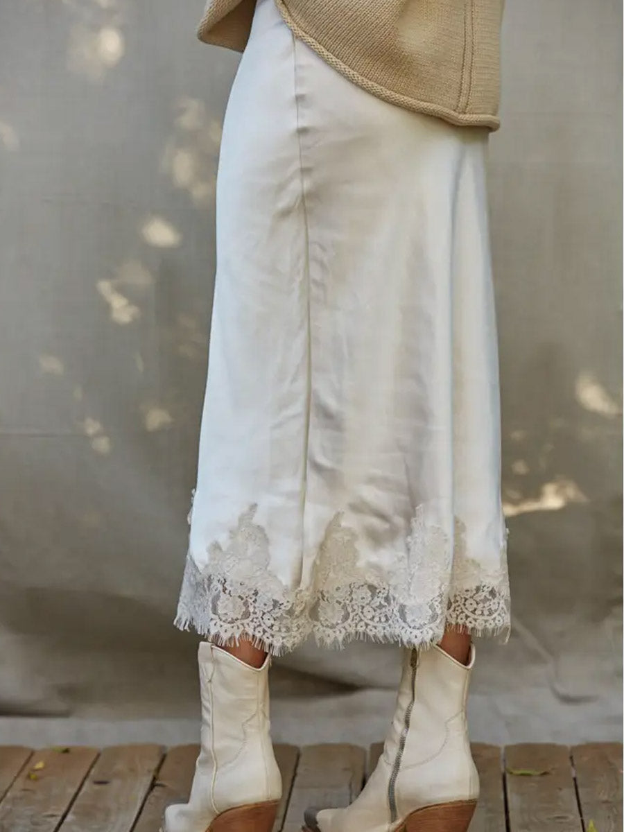 SATIN MIDI SKIRT - PEARL