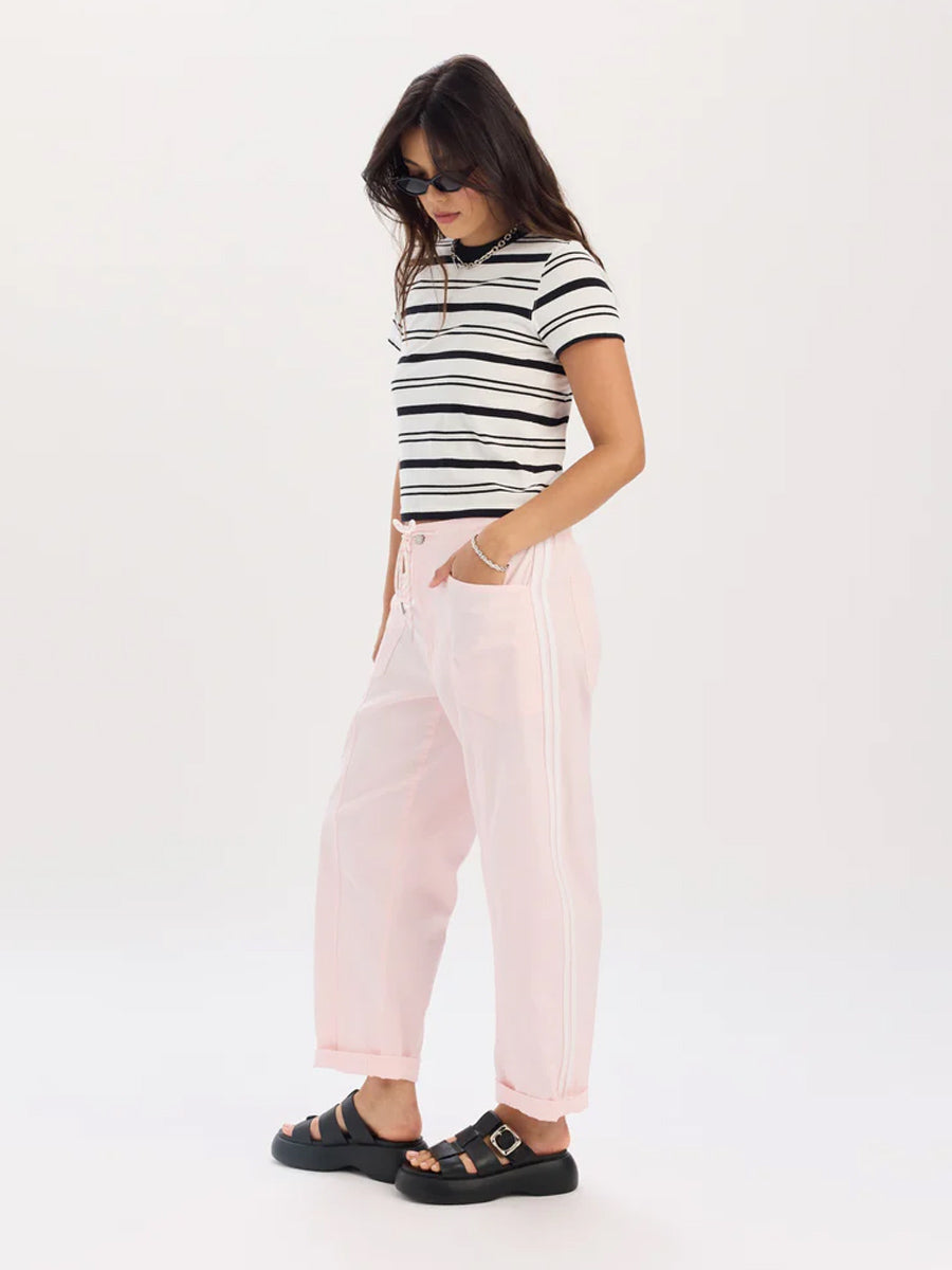 DAZE VILLA PANT DRAWSTRING BARREL PANT W/ SPORT STRIPE - PETAL PANTS DAZE DENIM
