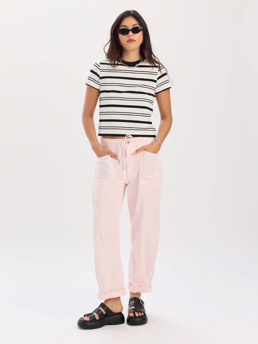 DAZE VILLA PANT DRAWSTRING BARREL PANT W/ SPORT STRIPE - PETAL PANTS DAZE DENIM