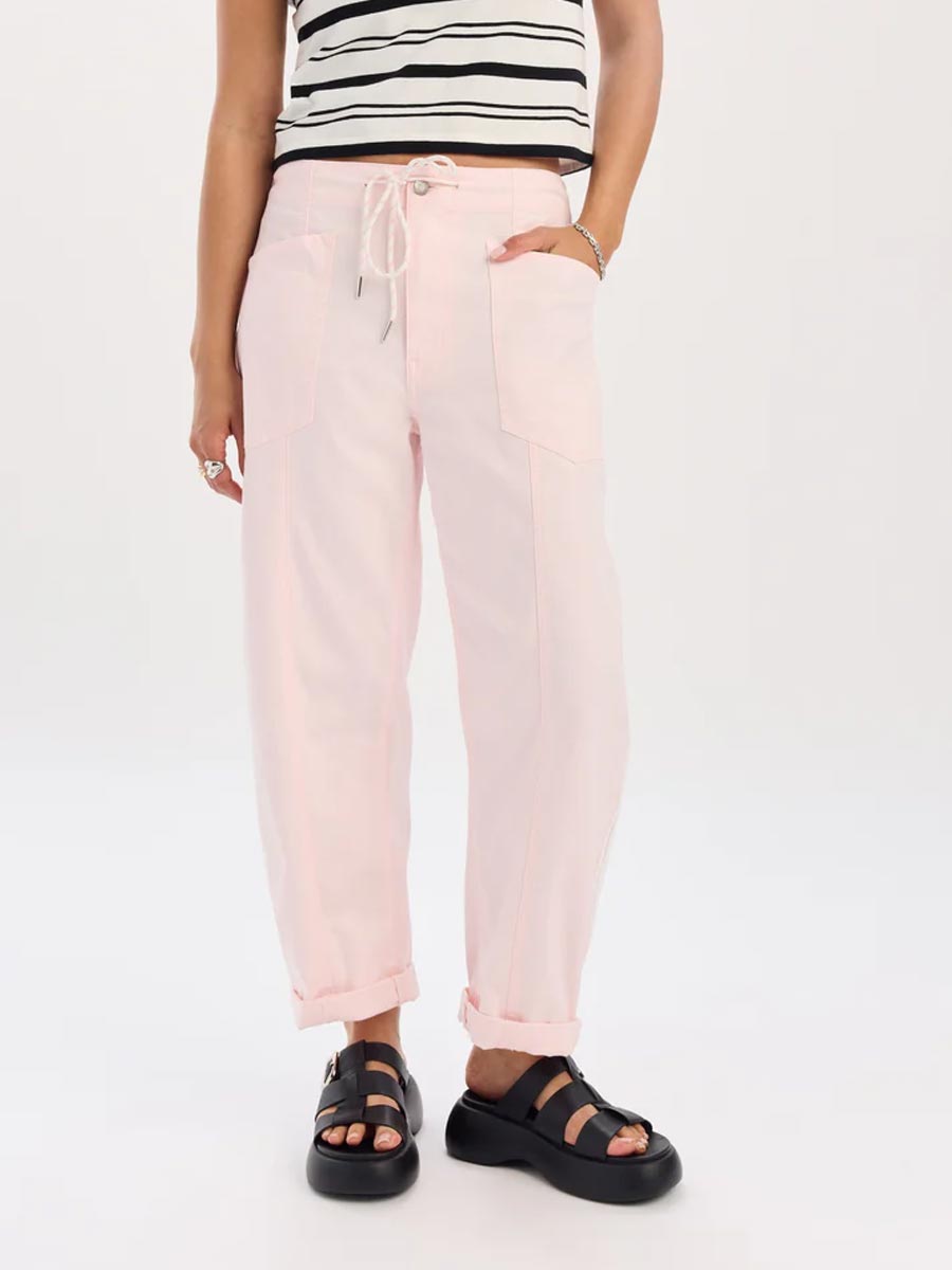 DAZE VILLA PANT DRAWSTRING BARREL PANT W/ SPORT STRIPE - PETAL PANTS DAZE DENIM