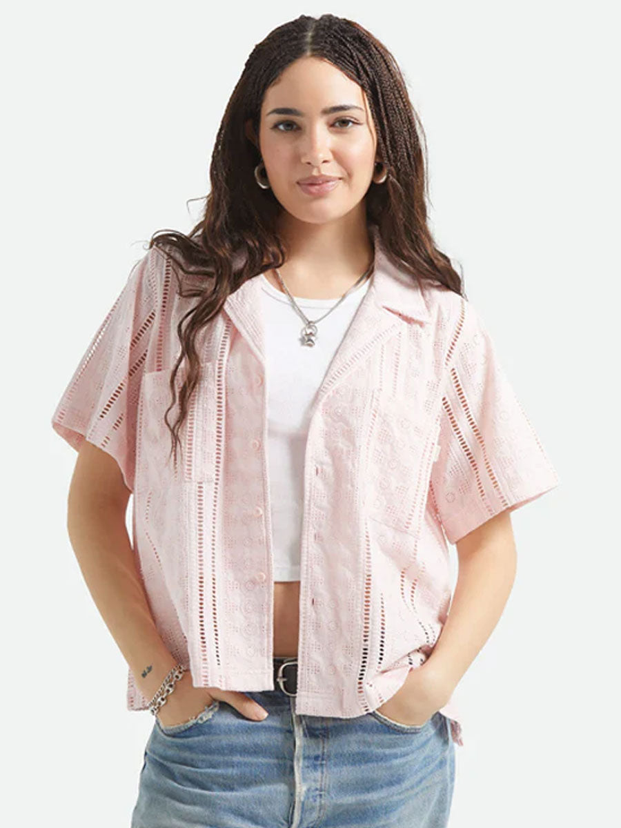 BRIXTON PARADISE LOUNGE SHORT-SLEEVE WOVEN TOP - CHALK PINK SHIRTS BRIXTON