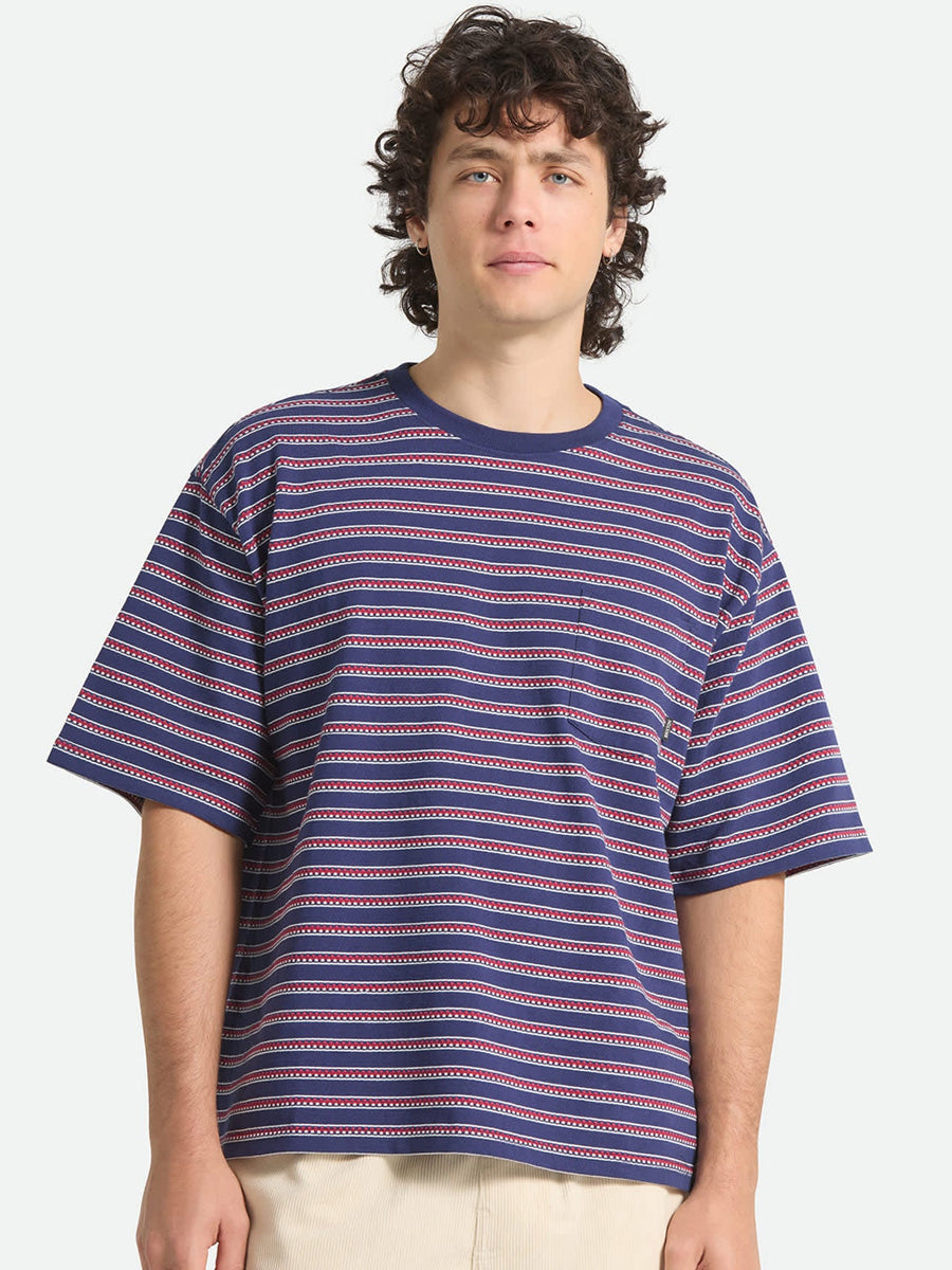 BRIXTON POOLSIDE PIQUE BOX CROP TEE - WASHED NAVY T-SHIRTS BRIXTON