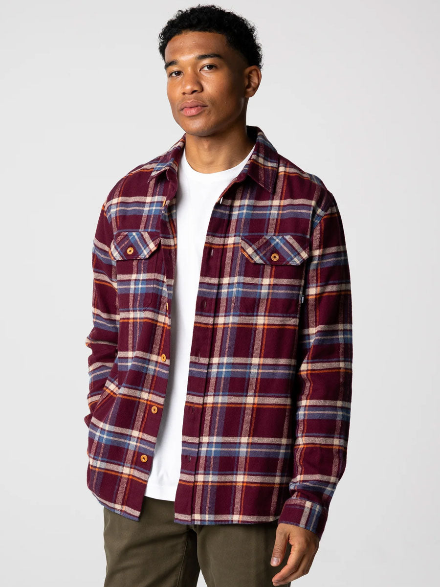 FINISTERRE BEARDSMORE SHIRT - PLUM CHECK SHIRT -