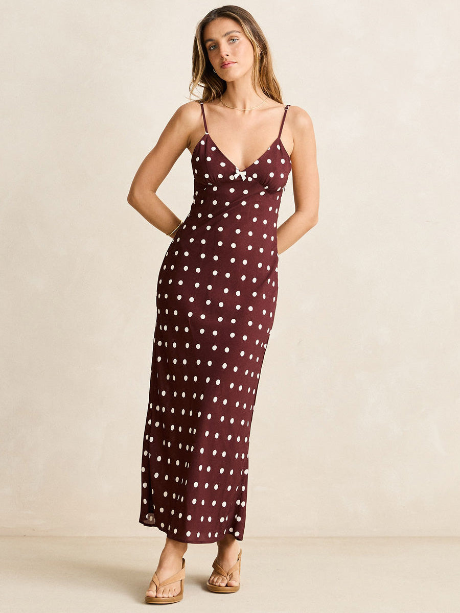 RHYTHM POLKA DOT BIAS MIDI DRESS - CAFE