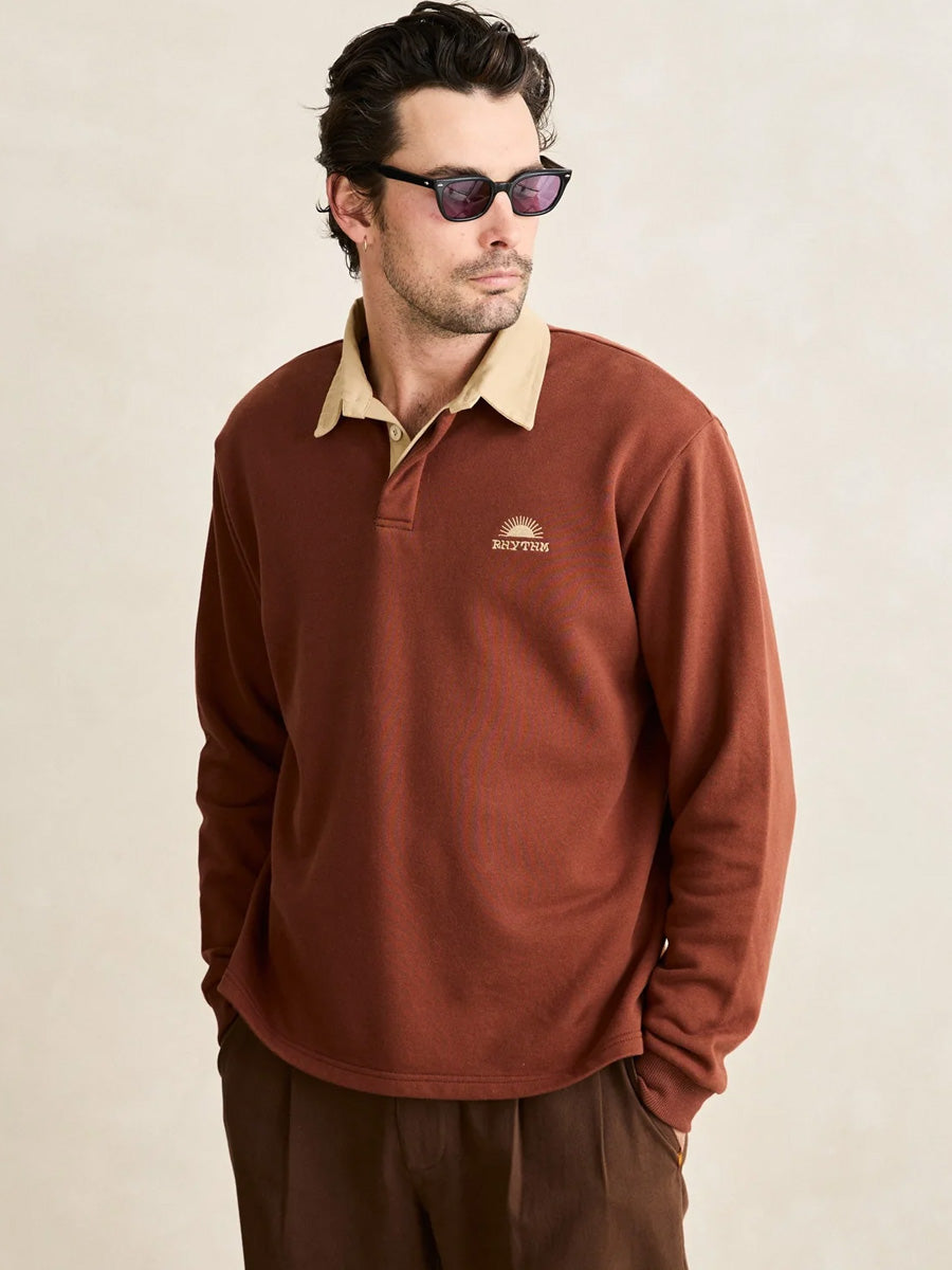 RHYTHM HERITAGE BLOOM RUGBY POLO - BARK
