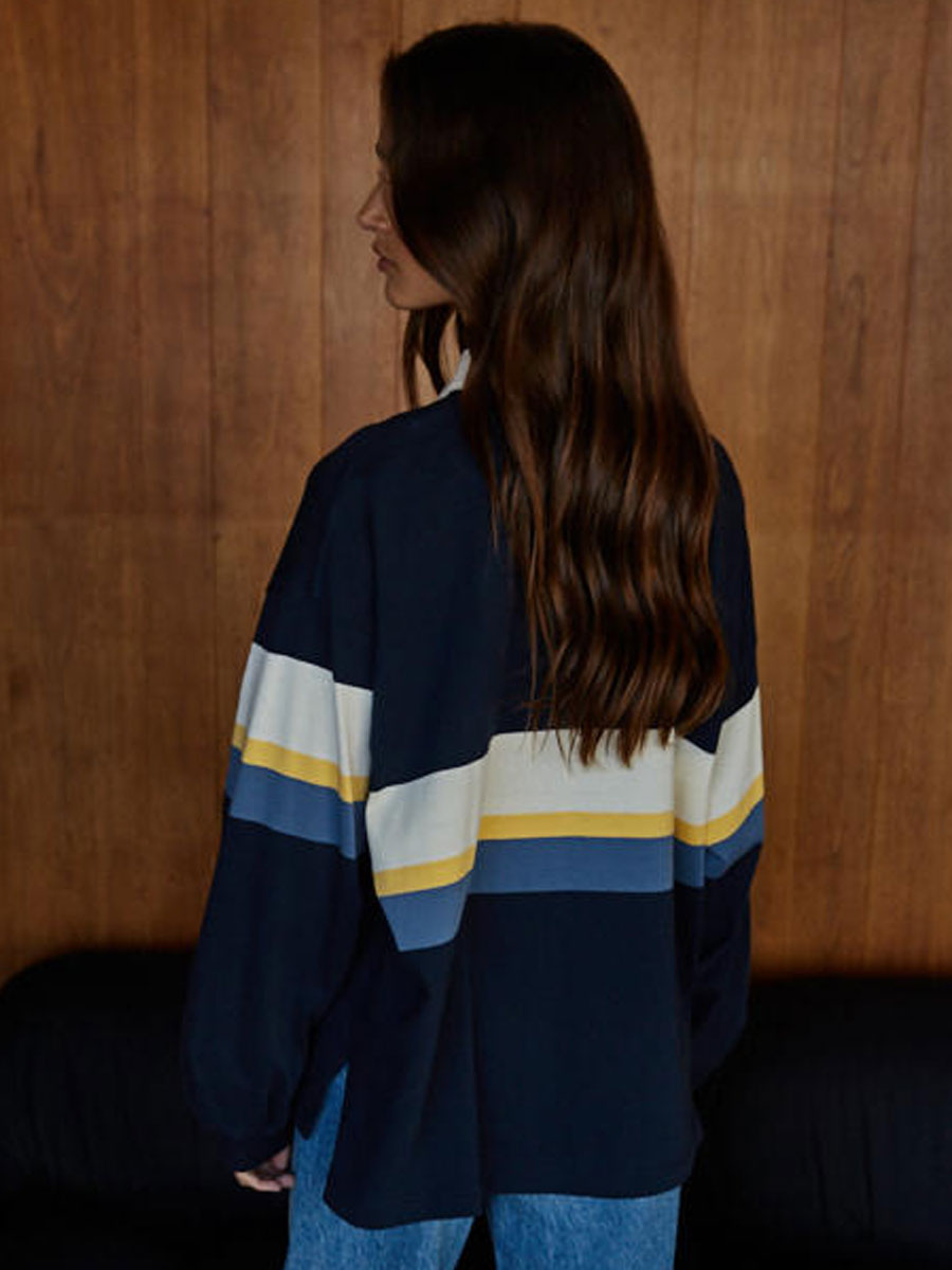 POLO COLLARED COLOUR BLOCK SHIRT - NAVY SHIRT -