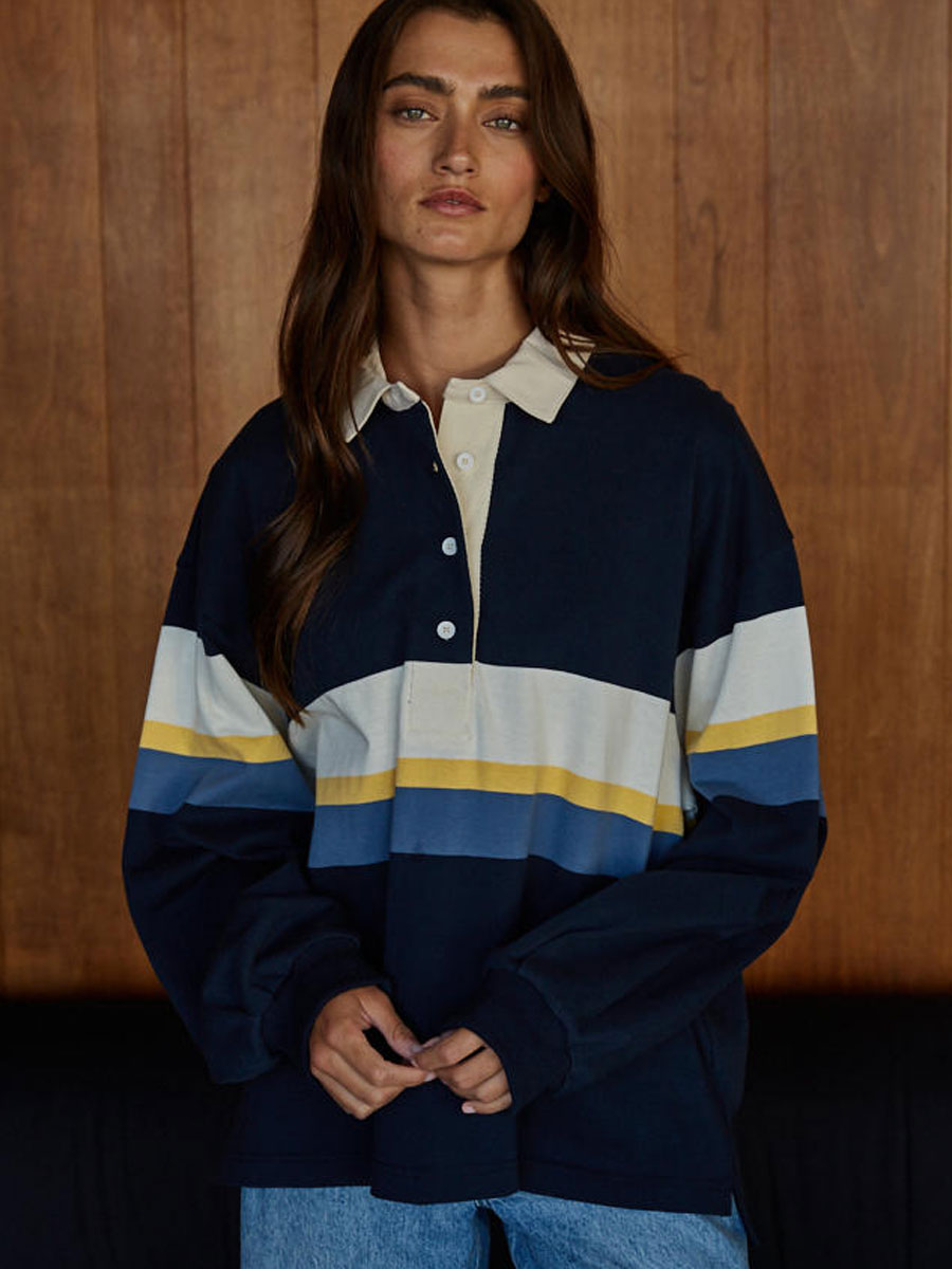 POLO COLLARED COLOUR BLOCK SHIRT - NAVY SHIRT -