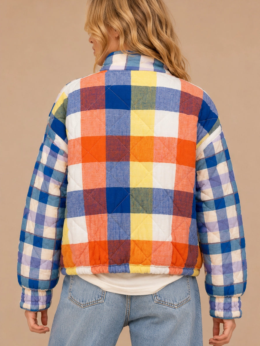 QUILTED PATCHWORK PUFFER - BLUE COMBO