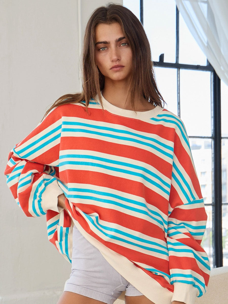 STRIPED TERRY SWEATSHIRT - RED/BLUE